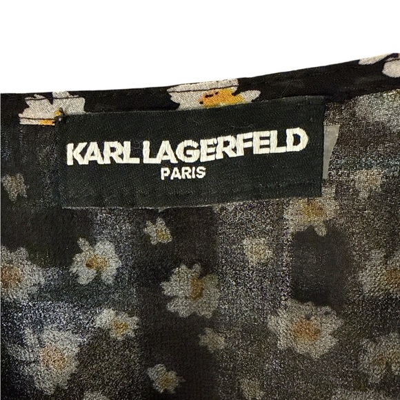 Karl Lagerfeld Black Floral Flutter Sleeve Women's Blouse Size M/L Pre-owned EUC - Picture 5 of 10